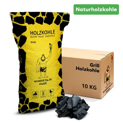 Produktbild von Neandertaler Feuer Holzkohle Grillkohle 10kg Charcoal BBQ Kohle für Grill Smoker Kamin | Grillholzkohle aus Laubholz Buchenholzkohle | Restaurant