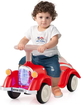 Obrázok produktu pre COSTWAY klasické jazdiace auto s volantom, klaksónom, LED svetlami a úložným priestorom, detské vozidlo, retro jazdiace auto pre deti 1+ červená