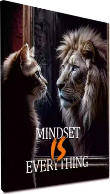 Produktbild von Katze und Löwe mit Motivationsspruch Mindset is Everything Wandbild Wanddeko: 120x160x4cm