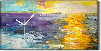 Produktbild von Wandbild Leinwand Bilder mit Uhr 60x30 Sonnenuntergangs auf dem Küste Wasser - weiße Hände