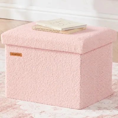 Image de Pouf avec rangement, rose, 42 x 31 x 31 cm