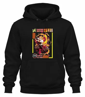 Productafbeelding van Kyojuro Rengoku, Demon Slayer (Kimetsu no Yaiba), Vlam-pilaar, uni hoodie, zwart, XXL