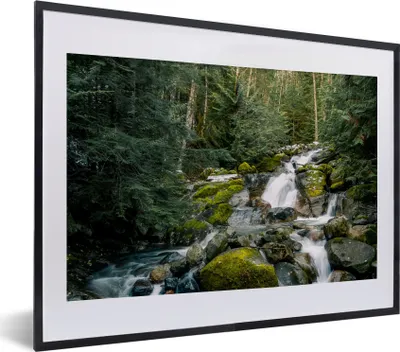 Produktbild von MuchoWow® Gerahmtes Poster Natur - Wasserfall - Bäume - Herbst 40x30 cm - Poster mit Schwarzem Bilderrahmen Wandposter Rahmen Foto Bilder - Bilderrahmen - Poster im Rahmen