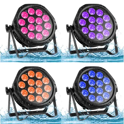 Zdjęcie produktu dla Reflektory sceniczne LED - reflektory PAR DMX - zestaw 4 sztuk - 70 W - RGBW - wodoszczelne (IP65) - napięcie 100–240 V - wtyczka EU - profesjonalne oświetlenie do scen i imprez DJ