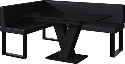 Produktbild von MEBLINI Eckbank für Esszimmer mit ausziehbarem Tisch - Küchenbank - Essecke - Sitzecke Küche - TONI - U-Beine 128x168x87cm Links - Schwarz Kunstleder/M Schwarz Hochgl.
