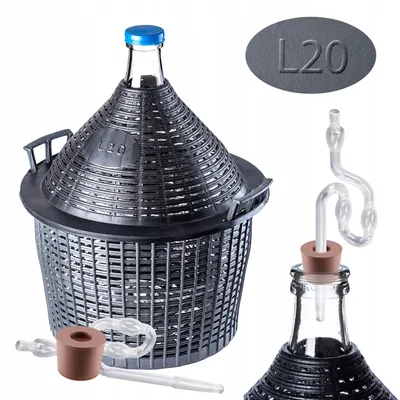 Obrázok produktu pre Sada sklenených karbošov KADAX "Alatri", s plastovým košom a fermentačným príslušenstvom, gumovou zátkou, plastovou fermentačnou trubicou, fľašou, 20 litrov