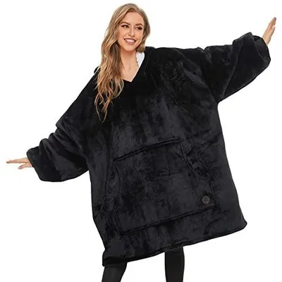 Zdjęcie produktu dla Koc z kapturem sherpa polarowy oversize dla kobiety mężczyzny ciepły