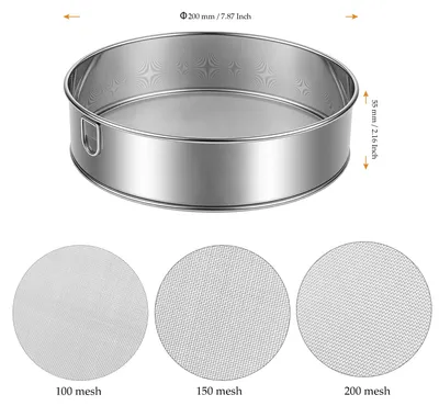 Obrázok produktu pre Sitko z nehrdzavejúcej ocele, priemer 20 cm, s okami o veľkosti 100/150/200, vhodné do kuchyne