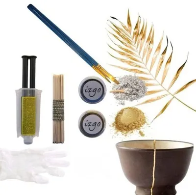 Productafbeelding van IZGO Kintsugi repair kit - Reparatie set - Goudlijm - Zilverlijm - Japan - Keramiek - Porselein - Hobby - Vaatwasserbestendig