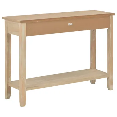 A console table with a shelf and a drawer.