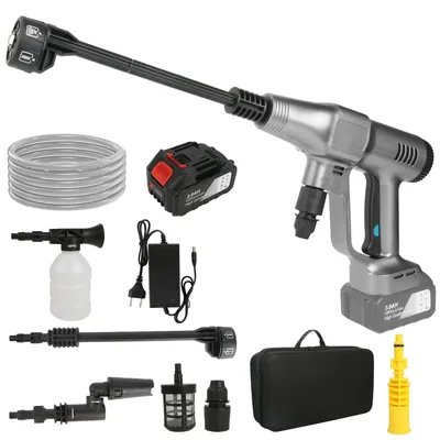 Image de Pistolet pour nettoyeur haute pression - Nettoyeur haute pression sans fil - 200 bars - Sans balais - Buse 6 en 1 - 1 batterie - Gris