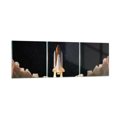 Produktbild von Bilder auf glas - 3 Teile - Abheben Rakete Kosmos - 90x30cm - Glasbilder - Wandbilder - Bilder - zum Aufhängen bereit - Wanddekoration aus Glas - Glas Bilder - Wandbild auf Glas - GCA90x30-4531