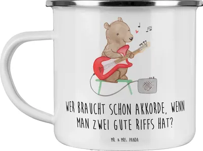 Produktbild von Mr. & Mrs. Panda Pott E-Gitarre Zwei Riffs - Weiß - Geschenk, Tasse Emaille, Musik, Jazz, Becher, Teetasse, Musiker, elektrische Gitarre, Musikstil, Kaffeepott, Geschenke