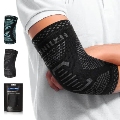 Obrázok produktu pre Lakťová bandáž XL, kompresná bandáž na tenisový lakť, čierna a sivá, na šport