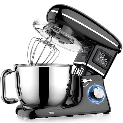 Zdjęcie produktu dla Robot kuchenny – blender stojący – miska ze stali nierdzewnej o pojemności 6,5 l – silnik o mocy 1900 W – 6 prędkości – inteligentny wyświetlacz – ugniatanie ciasta i mieszanie – kolor czarny