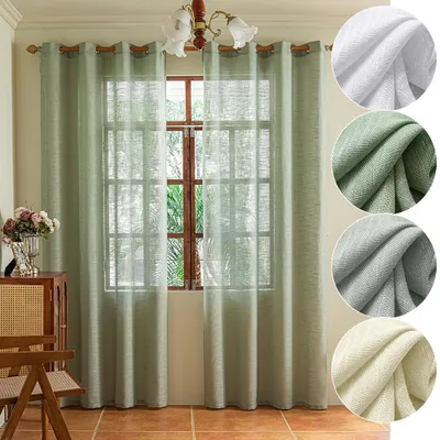 Produktbild von 2er Set Transparente Gardine mit Ösen Leinenstruktur 175GSM Schwerer Voile Fenster Vorhänge  für Wohnzimmer Schlafzimmer, 140 x 275 cm Salbeigrün