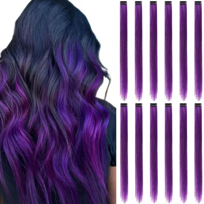 Immagine prodotto di Estensioni per capelli da applicare con clip, 12 pezzi, colore viola, lunghezza 55 cm, resistenti al calore fino a 160°C