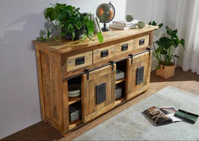 Produktbild von MASSIVMOEBEL24 Sideboard Mango 150x45x90 natur lackiert RAILWAY #120