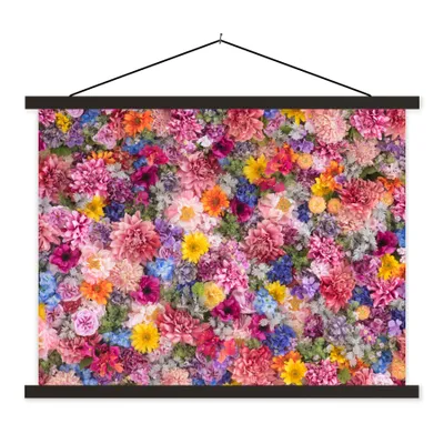 Produktbild von MuchoWow® Textilposter Blumen - Farben - Collage 120x90 cm mit schwarzem Rahmen - Aufhänger für Poster
