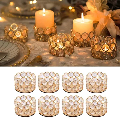 Produktbild von 8er Teelichthalter Kristall Gold 6x4 cm Glas Eisen für Tischdeko Hochzeit