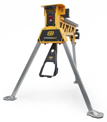 Produktbild von S1 Mobiler Spannbock - Werkbank klappbar mit Schraubstock, 10 kN Spannkraft, 95 cm Spannweite, 250 kg Tragkraft, mit Fußpedal für sichere Bedienung