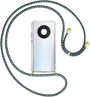Produktbild von Handykette Backcover-Schutzhülle mit Band (Metall goldfarben) für Huawei Mate 40 Pro - grün/blau/weiß