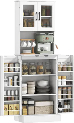 Produktbild von HOMCOM Küchenschrank Buffetschrank mit 4 Türen, Arbeitsplatte, Türregalen, Weiß