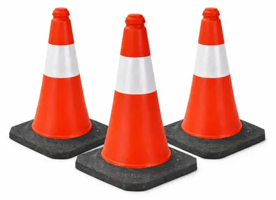 Produktbild von 3er Set Verkehrskegel 51 cm Rot/Weiß mit schwerem Standfuß schwarz