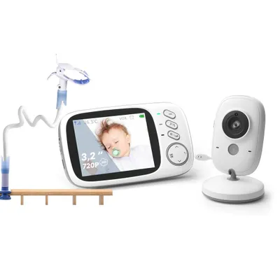 Image de Babyphone avec caméra Moniteur bébé 3.2" LCD Vision de nuit Mode VOX Interphone et berceuses Intérieur avec support