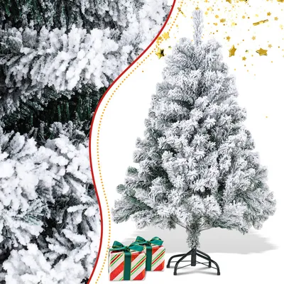 Zdjęcie produktu dla Sztuczne drzewko świąteczne TolleTour, wysokość 120 cm (średnica ok. 80 cm), z 340 końcówkami, system szybkiego montażu składany, trudnopalne, pokryte sztucznym śniegiem