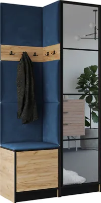 Produktbild von KIER FURNITURE Kleiderschrank EDEN, Schlafzimmer Schrank, Garderobeschrank, Flurschrank Craft Eiche & Blau 106,4x205x39 cm