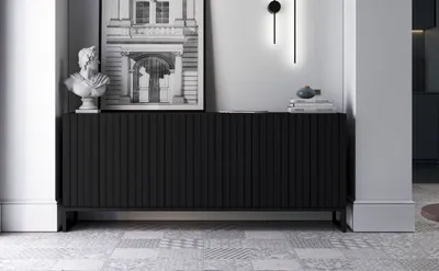 Produktbild von Glamour Kommode RTV Schwarz matt Elpis 3D - Modern - Lindner Möbel - 168cm x 36,5cm x 72 cm, Farbe: Schwarz matt- Italienische Tiefmattfolie