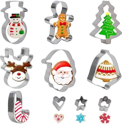 Produktbild von Weihnachtsplätzchen-Formen, Edelstahl, 10-teilig, Kerstbaum, Schneeflocke