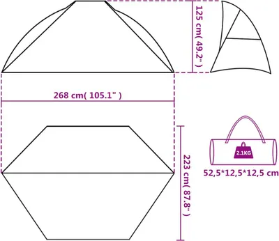 Produktbild von vidaXL Strandzelt Grau 268x223x125 cm 185T Polyester