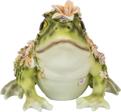 Image de Clayre & Eef Figurine de décoration Grenouille 24x21x19 cm Vert Plastique Fleurs