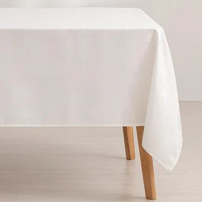 Zdjęcie produktu dla Azomor® Biały obrus żakardowy w kwiatowy wzór, wodoodporny i odporny na zabrudzenia, 140 x 200 cm