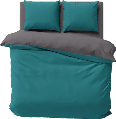 Produktbild von Wendebettwäsche 200x200 cm petrol anthrazit Uni Doppelbett Doubleface Mikrofaser