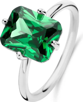 Produktbild von Neu Bling 9NB-1139-54 Silber Ring mit Zirkonia Stein - Grün - 8x10mm - Rechteck - Größe 54 - Rhodium - Silber