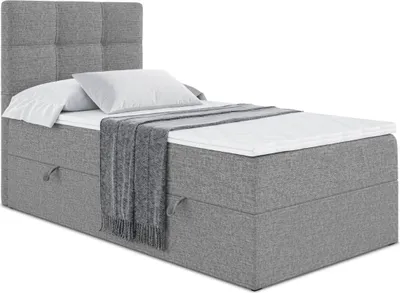 Produktbild von ALTDECOR Boxspringbett mit H4 Matratze und Topper - 90x200 cm - MARCE - Grau Gewebe - Links Öffnung - Polsterbett mit Bettkasten und Lattenrost, Bett mit Stauraum
