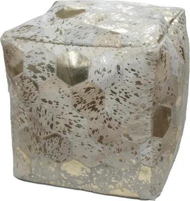 Obrázek produktu pro Padiro, čtvercový taburet, 45 x 45 x 45 cm – slonovinová barva a zlatá – kůže – ručně vyrobený s včelím vzorem