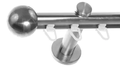 Produktbild von Innenlauf Gardinenstange Edelstahl Look 20mm Wandträger 1-läufig Kugel, Länge wählbar H30 E33