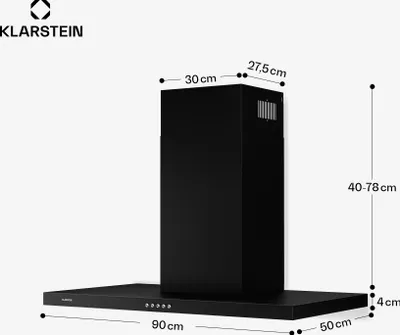 Obrázek produktu pro digestoř Klarstein Limelight - nástěnná digestoř z ušlechtilé oceli se 3 stupni výkonu, 639 m³/h, digitální displej, LED osvětlení, 64 dB, šířka 90 cm, černá