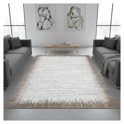 Produktbild von Moderner Teppich in Weiß und Hellbeige – Weich, waschbar, rutschfest, zeitgemäßes Design – Wohnzimmer, Schlafzimmer – 7 mm 160 x 230 cm