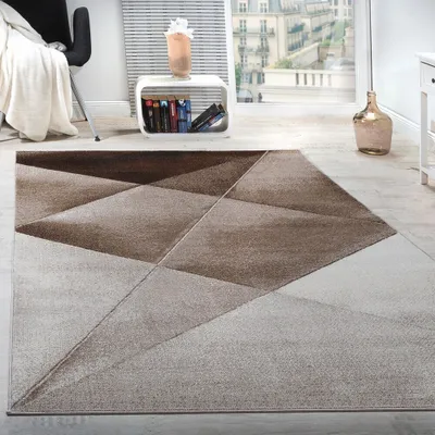 Immagine prodotto di Tappeto di design moderno con motivi geometrici, pelo corto, marrone, beige, bianco screziato, dimensioni 60x100 cm
