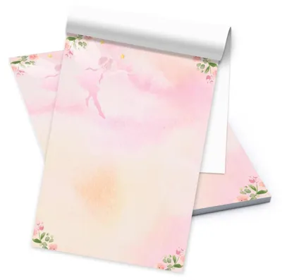 Produktbild von Logbuch-Verlag Notizblock DIN A5 mit 50 Blatt Briefpapier rosa grün mit Fee + Blumen - kleiner Schreibblock für Mädchen