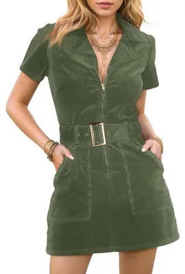 Produktbild von Damenkleid, Minikleid aus Cordstoff, Reverskragen, Reißverschluss, mit Taschen