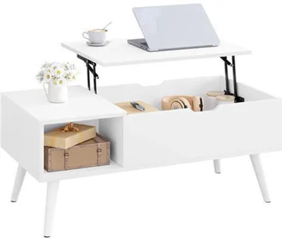 Immagine prodotto di Tavolino da salotto – Regolabile, con piano ribaltabile e pratico spazio contenitore, color bianco