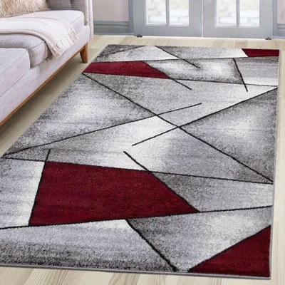 Produktbild von oKu-Tex Webteppich PHOENIX | Wohnzimmerteppich | geometrisches Design |weicher Kurzflor |dichte Qualität | Farbe: rot |200 x 290 cm