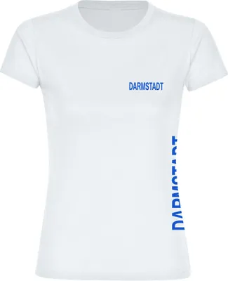 Produktbild von multifanshop Damen T-Shirt - Darmstadt - Brust & Seite, weiß, Größe L