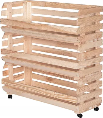 Zdjęcie produktu dla STOLMAK Drewniana Skrzynka na Owoce na Kółkach 77x79x30 cm Regał na Warzywa i Ziemniaki 3 Poziomy
